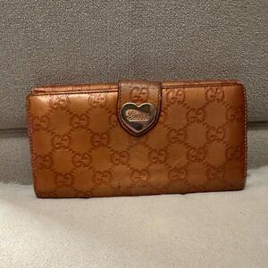 Gucci Orange Leather Heart Accent Wallet